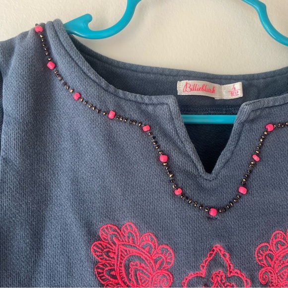 🌼 5/$25 Billieblush Girls Embroidered Beaded Knit Dress Blue Pink Paisley Size 4 - Picture 3 of 14